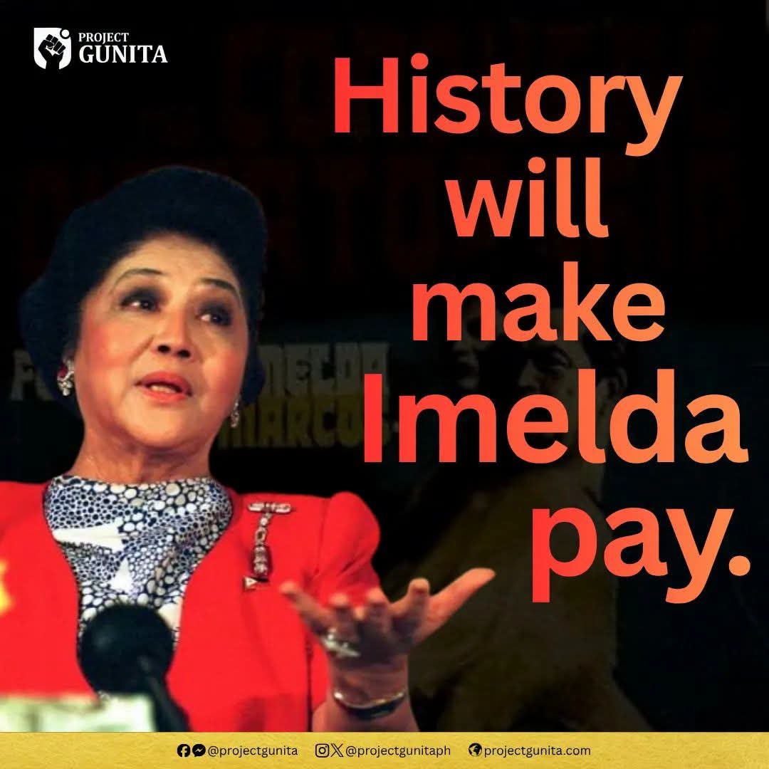 E4thofjuly's tweet photo. Kung ang ating mga hukuman, sa ilalim ng pamumuno ng anak ng yumaong diktador, ay tatangging papanagutin si Imelda Marcos, ang kasaysayan ang magpapapanagot sa pamilya Marcos. Hindi namin kailanman malilimutan.

From Project Gunita https://t.co/5Nj86yEwfO