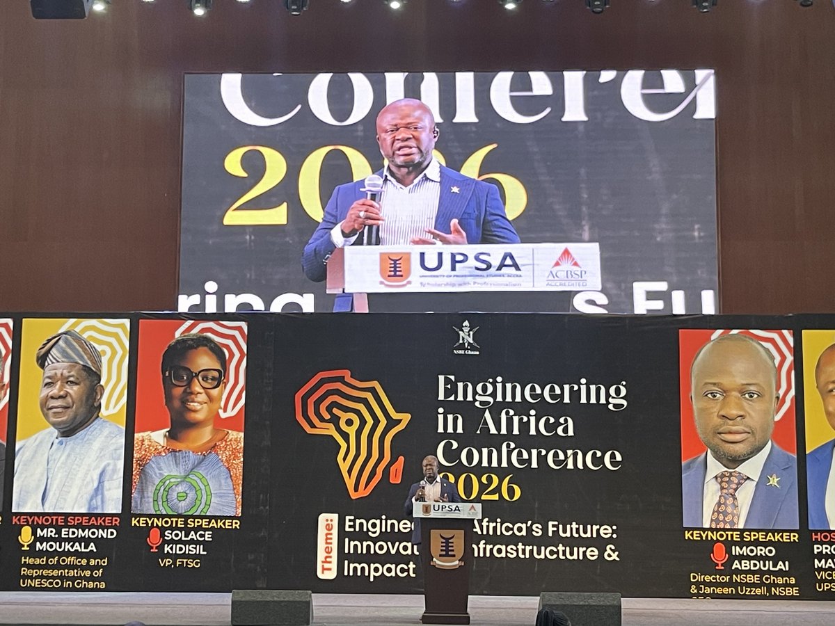 engineernafrica's tweet photo. 🚨Ongoing… ENGINEERING IN AFRICA CONFERENCE 2026 happening now at the @upsaccra auditorium. Welcome address by @NSBEGhana Director, Mr. Imoro Abdulai 

10th - 12th September 
10:00am each day

Tell everyone about #EiAC26 #EiAC2026 PHENOMENAL! #EngineeringInAfrica https://t.co/AvQllRscvY