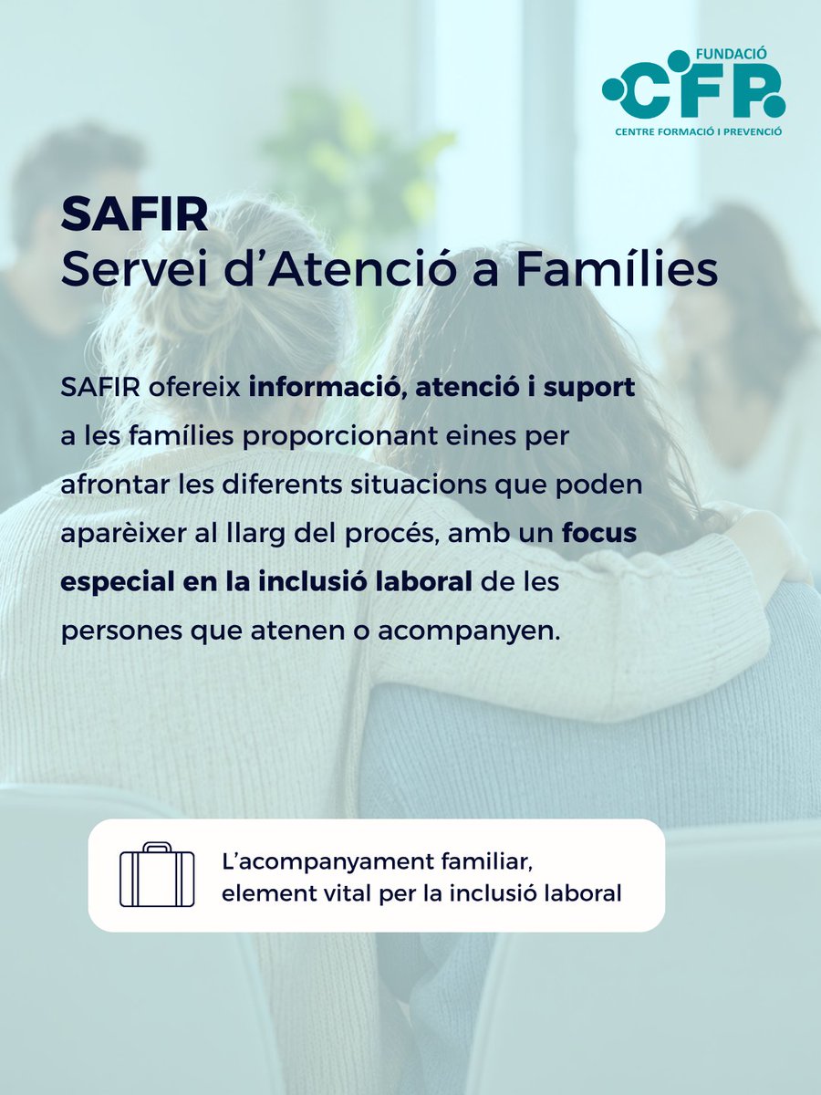 CFPMaresme's tweet photo. Acompanyar en salut mental també és donar eines a les famílies.

SAFIR ofereix informació, orientació i suport, amb especial atenció al seu paper en els processos d’autonomia i inclusió laboral.

Amb el suport del Departament de Drets Socials de la Generalitat de Catalunya. https://t.co/eMniTbzpjN