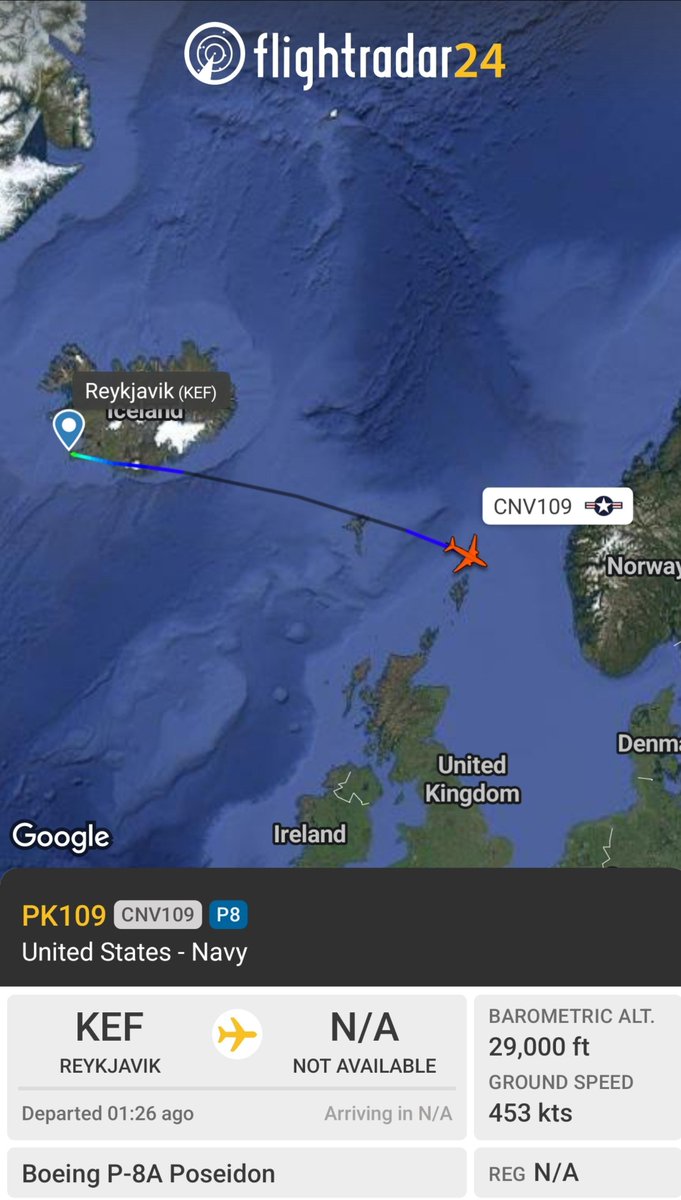 sipjack1776's tweet photo. P-8A 🇺🇲
#AE688D/PK109
Tracking SE out of Keflavik.
@Borrowed7Time @N214WN https://t.co/ReBdyftb1A