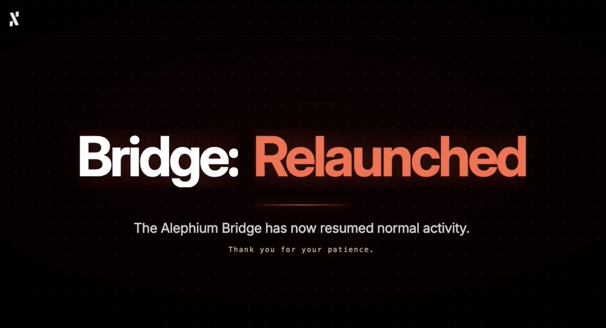 alephium's tweet photo. March to Mainnet 11/09 🏃

The bridge is back up and running, the postmortem is published, and work continues across the full stack, with a primary focus on launching Powfi.

Here's the latest dev update:

<SDK>

⚙️ Updated the Go SDK to support the full node v4.7.0 API by regenerating the OpenAPI client.
🐛 Fixed a batch of issues in the generated code, including cleaning up multiple model files and adding missing dependencies.
📝 Updated the update.md documentation.

<Official Website>

📄 Published the full postmortem, "Alephium Bridge Exploit: Postmortem", covering the root cause, timeline, remediation, and the external audit by Inference AG.
🔍 Updated the On-Chain Report with details on the attacker's fund movements.
🔧 Fixed navigation menu links pointing to the Bridge.

<Community>

🛡️ Updated the Bug Bounty policy.
🛡️ Due to a surge in AI-assisted attacks and analysis, bounty rewards are temporarily suspended, though voluntary vulnerability reports remain welcome.
🔒 Improved Discord security measures following a recent incident to help prevent future attacks.

<AlphLand>

✅ Resolved PRs and updated project listings.
🔧 Fixed broken dApp links.

More to come as we build on the momentum of the bridge relaunch and march towards Powfi mainnet.