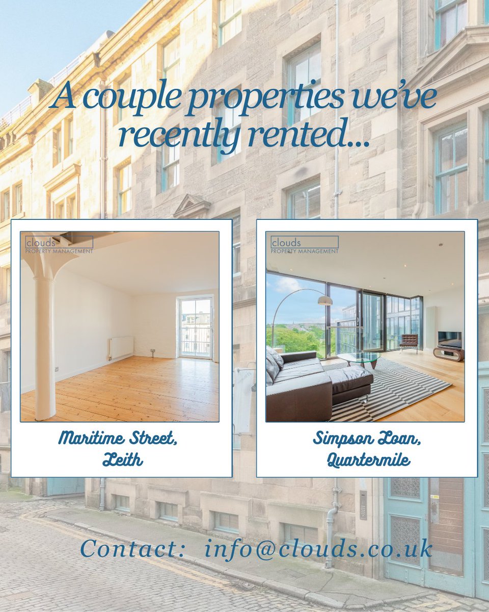 cloudsproperty's tweet photo. A quick overview of a couple of the properties we've recently rented!
Could yours be next?
📨 info@clouds.co.uk 📨
LARN1902038
#Edinburgh #Property #Clouds #luxury #torent #propertytorent #lettings #propertymanagement #realestate #landlords #lettingagent #landlord #tolet https://t.co/iAYCbiNLXO