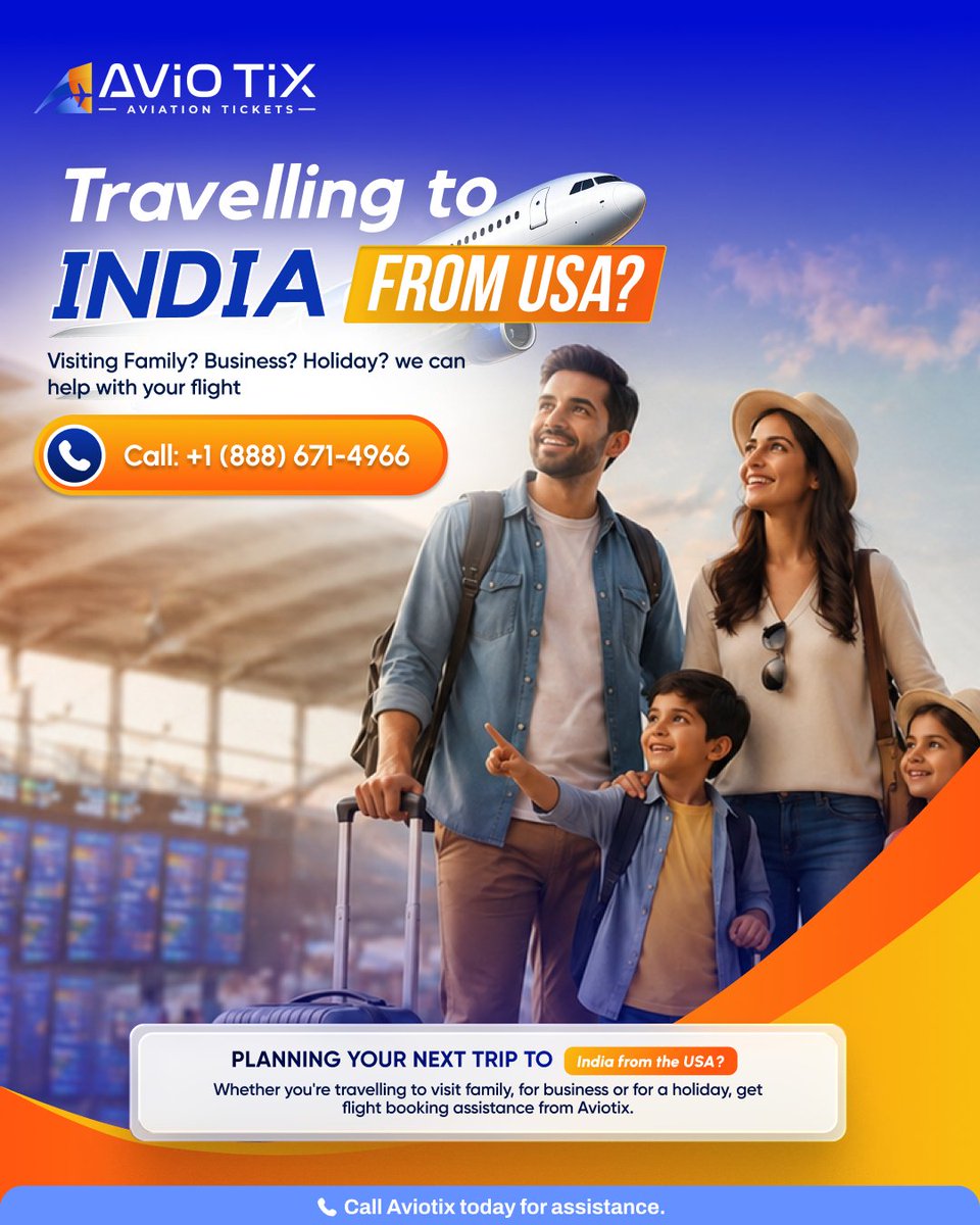 aviotix's tweet photo. Whether you’re visiting family, traveling for business, or planning a holiday, Aviotix helps you explore suitable flight options with personalized booking assistance.

Call +1 (888) 671-4966 to speak with a travel expert.

#Aviotix #USAToIndia #IndiaFlights #FlightDeals https://t.co/iYy7rWXgYK