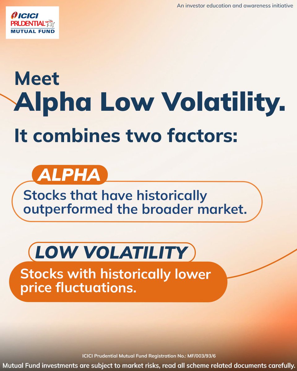 ICICIPruMF's tweet photo. What if you could balance the potential to outperform with relatively lower price fluctuations?
Meet Alpha Low Volatility a Smart Beta approach that brings both factors together.
#SmartBeta https://t.co/jpWgzSZvpg