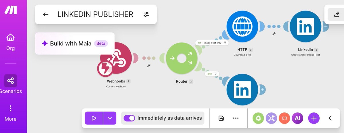 Peteru0001's tweet photo. LinkedIn and X needed different publishing routes, so I didn’t force one tool to do everything.

n8n stays the orchestrator, https://t.co/hWUSA79yZB handles LinkedIn, and Buffer handles X.

Good automation architecture is often about using the right tool at the right point. https://t.co/8UAa5f3yyq