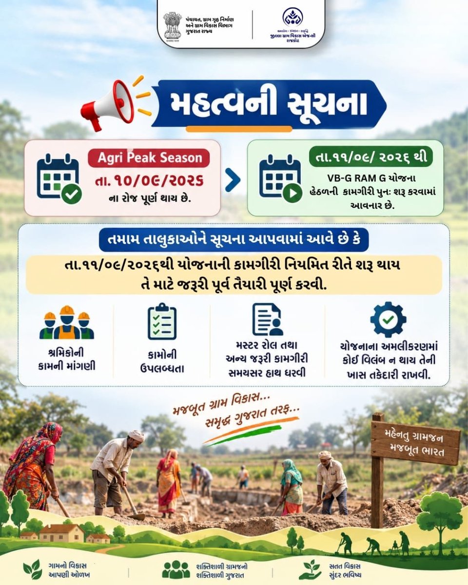 MGNREGUPLETA's tweet photo. મહત્વ ની સૂચના
#vbgramg #ViksitBharat_GRAMG #GRAMG #125days_RozgarKiNayiGuarantee #125daysGuarantee_G_RAM_G #ViksitBharat_G_RAM_G #MoRD #RuralEmployment #SchemesofRD #VB_GRAMG @CMOGuj #CRD_Gujarat @crdgujatat1 @collector_rjt @districtpanchayatrajkot @drda_2025 https://t.co/xxMiXEMLqL