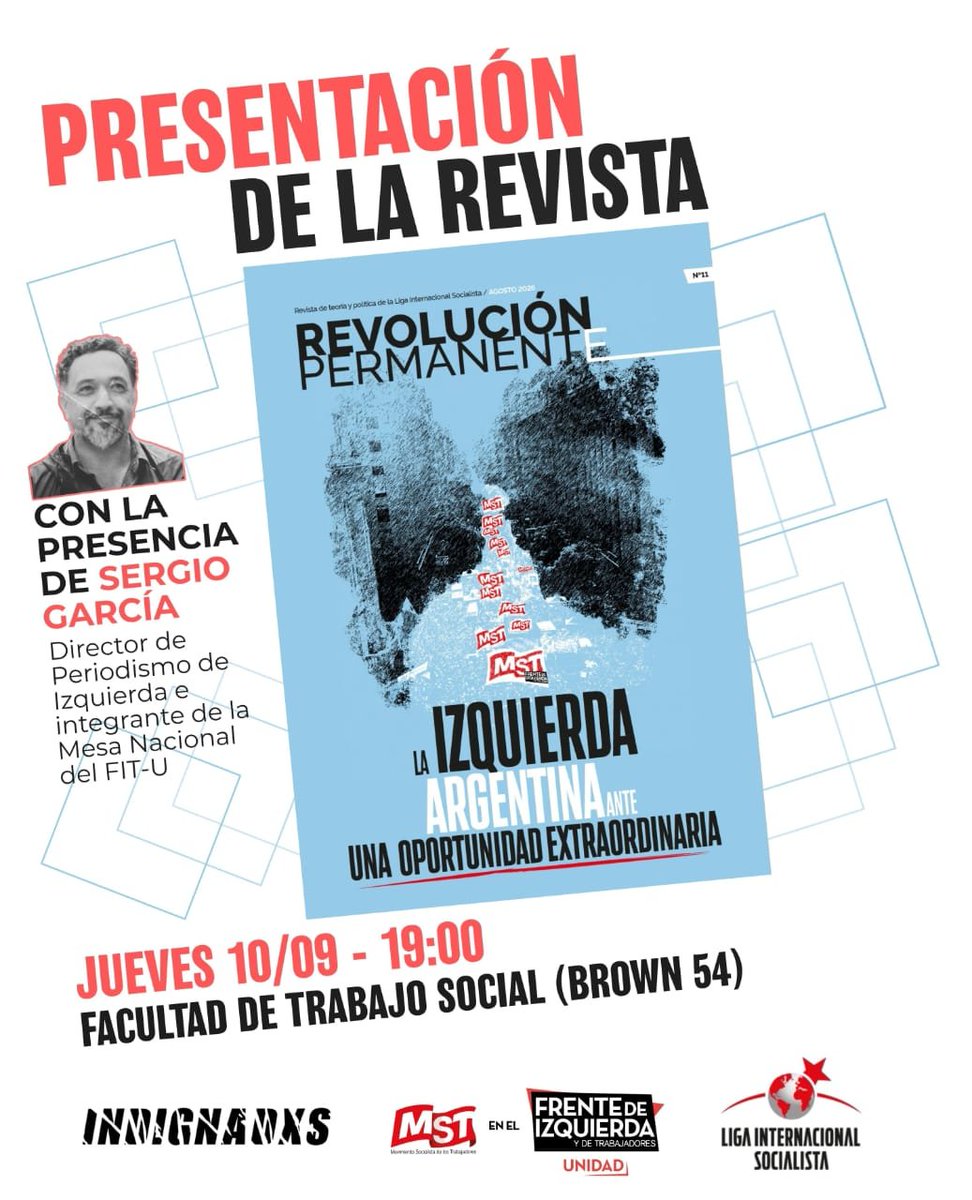 NadiaGBurgos's tweet photo. Presentamos en Paraná la edición N°11 de nuestra revista internacional: Revolución Permanante, y vamos a contar con la presencia de @SergioGarciaMST  para debatir, intercambiar y seguir organizándonos. Nos vemos! https://t.co/97qe6hAI9Y
