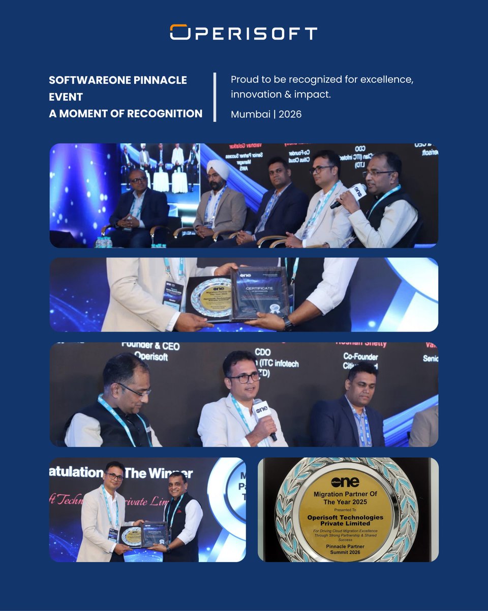 operisoft's tweet photo. Honoured to receive the “Migration Partner of the Year 2025” award at the SoftwareOne Pinnacle Partner Summit 2026, Mumbai. Grateful to our SoftwareOne & AWS teams for their continued support and collaboration.
#Operisoft #SoftwareOne #AWS https://t.co/OoEMFaH6Nu