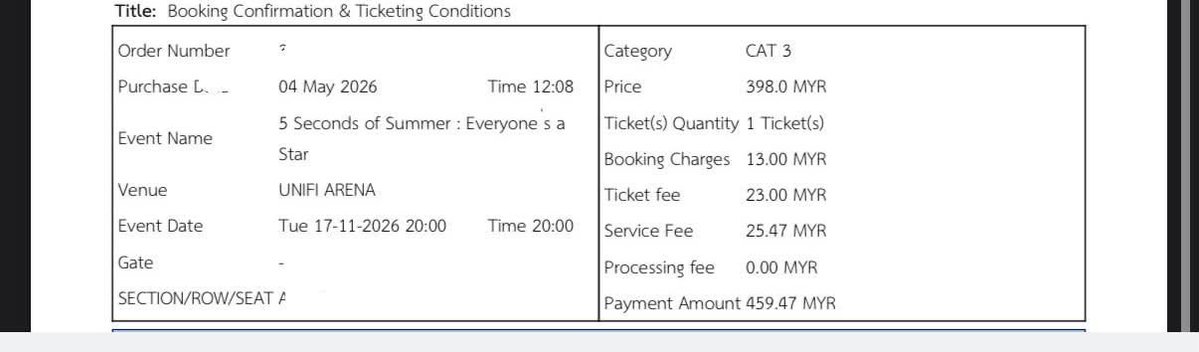 Asyakinss's tweet photo. WTS 5SOS in KL 

- 1x CAT 3 | Ganeral Standing
-17/11/2026
- RM459 incl fees (nego)
- reason to let go : i got vip standing

Or if you want to swap for second concert also can! Do let me know!

Please DM for more details 🫶🏻

#5sosinMalaysia #5sosKL https://t.co/Ml2wfMyfas