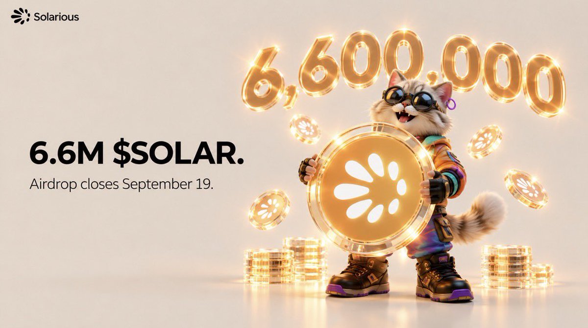 solarious_us's tweet photo. THE $SOLAR AIRDROP CAMPAIGN CLOSES SEPTEMBER 19. ☀️

6,600,000 $SOLAR tokens. One deadline.

If you played CryptoCat - open the app and complete your airdrop tasks.

If you haven't played - download Verdex Wallet, try $SOLAR transfers on testnet, complete the tasks. You can still qualify.

You helped us build. Now it's time to get your share.

September 19. Don't miss it.

https://t.co/ouI84d35UK ⚡