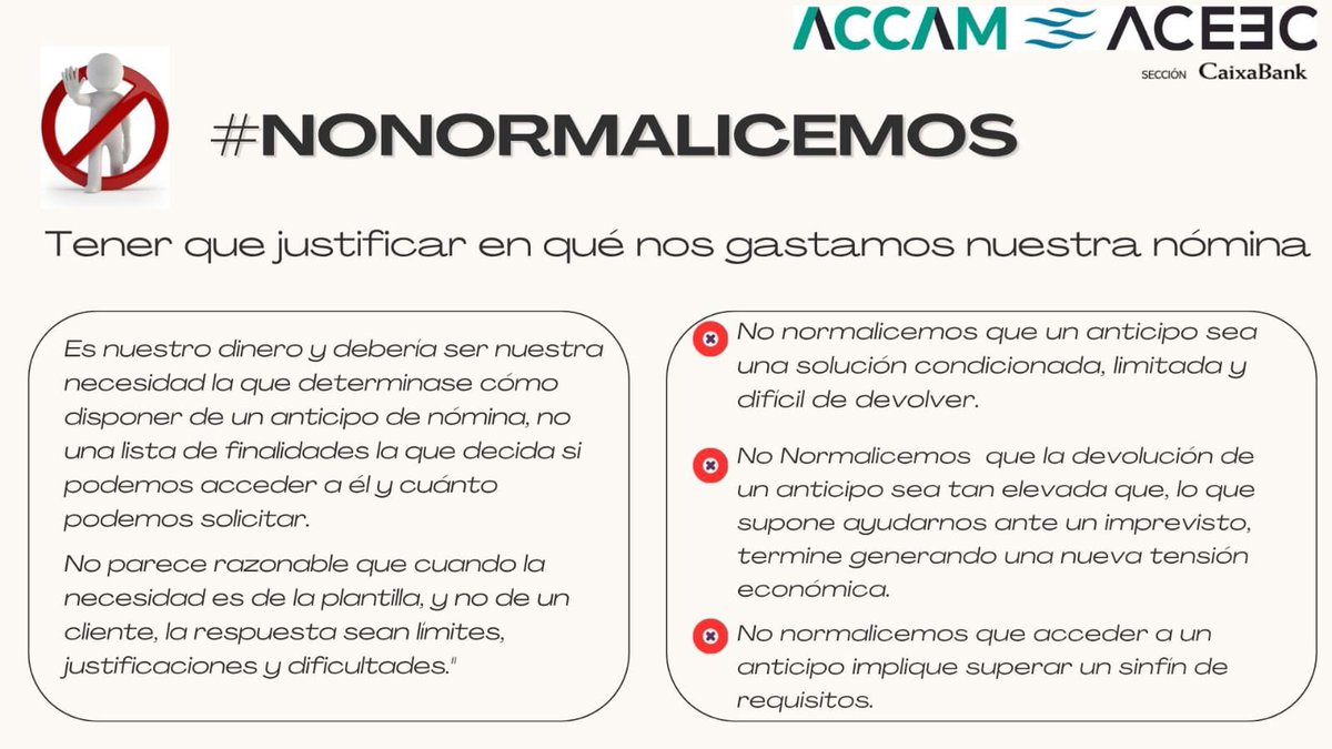 ACCAMCAIXABANK's tweet photo. #NoNormalicemos

Tener que justificar en qué nos gastamos nuestra nómina. https://t.co/BVpzD6KRV1