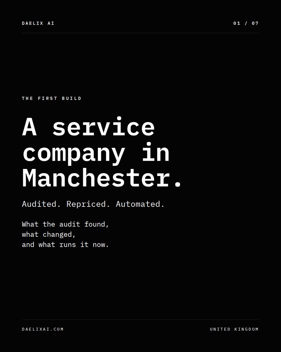 DAELIXAI's tweet photo. The first thing DAELIX did was audit a service company in Manchester.

What the audit found, what changed, and what runs it now. A thread. https://t.co/RpT6bImstl