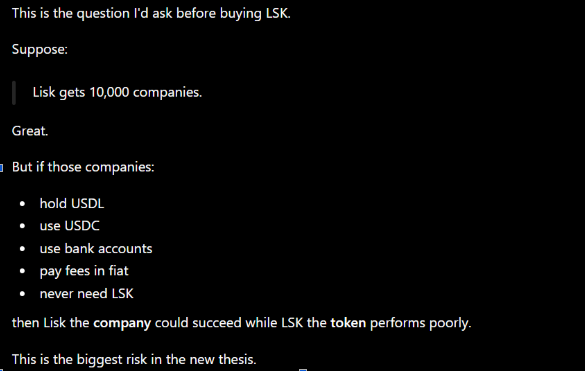 Limitless100x's tweet photo. @nikhilmittal678 @maxkordek @Lisk @OnchainHQ The Lisk DAO is also being wound down.
So, going forward:

Lisk ≠ Lisk Chain
and
LSK ≠ traditional L1/L2 gas token
I don't think they care about Lisk holders now. https://t.co/32Ac0YU6Gm