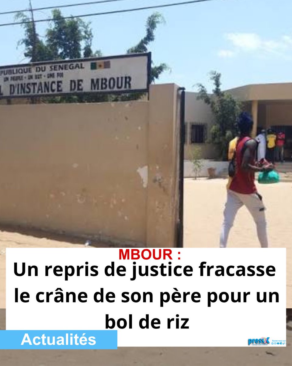 Pressafrik's tweet photo. Drame à Mbour : un homme au lourd passé judiciaire blesse grièvement son père pour une assiette de riz

 https://t.co/hjvSI1lavU

#Mbour #FaitDivers #Sénégal #ViolenceFamiliale #Justice #Récidiviste https://t.co/nZNEXa1xRP