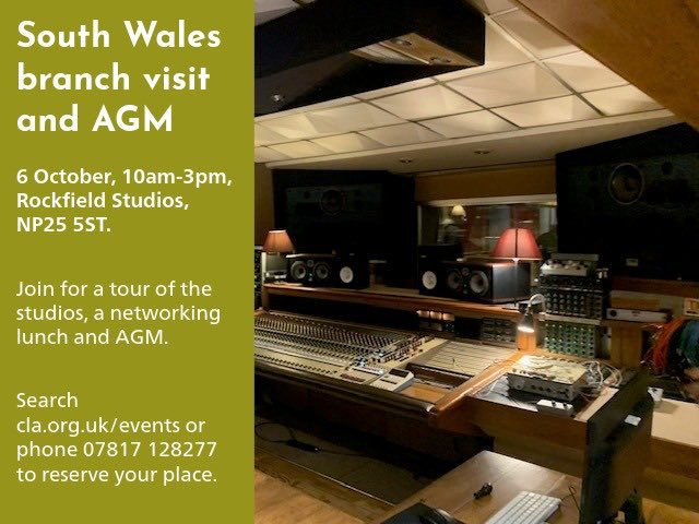CLACymru's tweet photo. Queen, Oasis and Coldplay all played here, and you can get a guided tour at our South Wales branch visit and AGM.

6 October 10am-3pm, Rockfield Studios NP25 5ST. Search https://t.co/Pz7uV5u1X9 or phone 07817 128277 to book your place.

#rockfield #oasis #clacymru https://t.co/SprZ0j5b5S