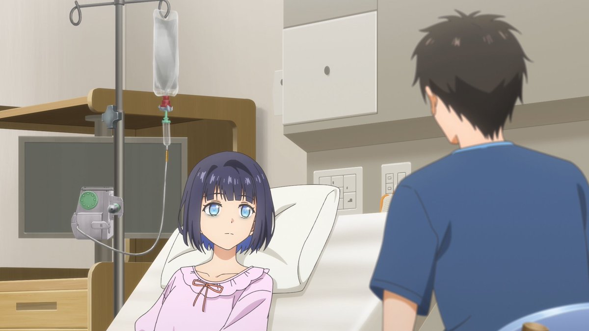 入院している冬月小春が、点滴を受けながらベッドに横たわっている。小春は具合の悪そうな表情で、傍らにいる空野かけるを見つめている。