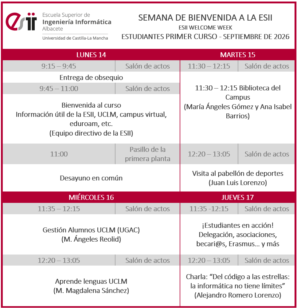 esiiab's tweet photo. ¡Alumn@s del Grado en Ingeniería Informática!

El próximo lunes, 14 de septiembre, comienza la Semana de Bienvenida del Grado en Ingeniería Informática de la @esiiab @uclm_es.

¡Os esperamos! https://t.co/Dt8KJght2n