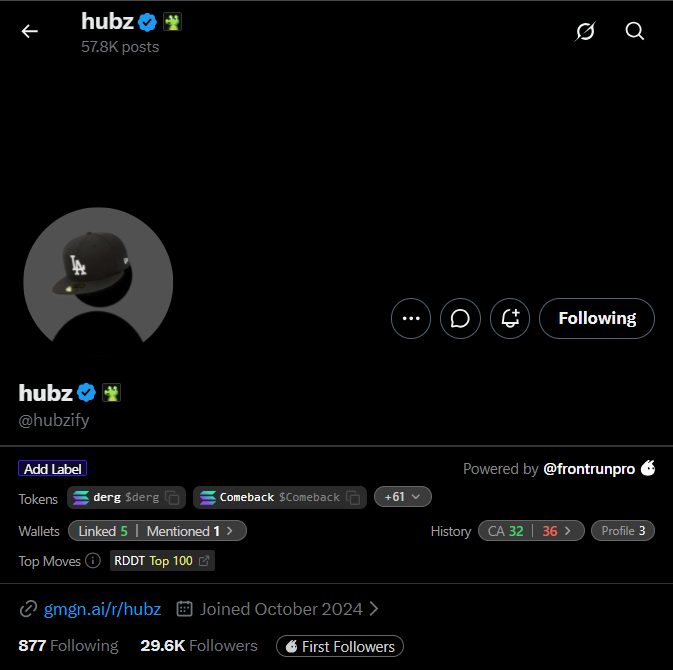 insane_degen's tweet photo. In my next posts, I’ll be sharing DEV wallets worth keeping an eye on.

I’ll also share trading recommendations based on my own observations. But remember: always DYOR.

7ufmve7ZSFCzuNcKRunYrGtyb2Ka1MXzkWwf7jZhVsmL — hubz (@hubzify)

Often launches tokens around a “good” narrative.

Trading recommendations:
• Check the narrative (if you think the narrative is weak, better skip it);
• Look for an entry on the first correction around 6–8K MCap, after the initial buyers have sold.