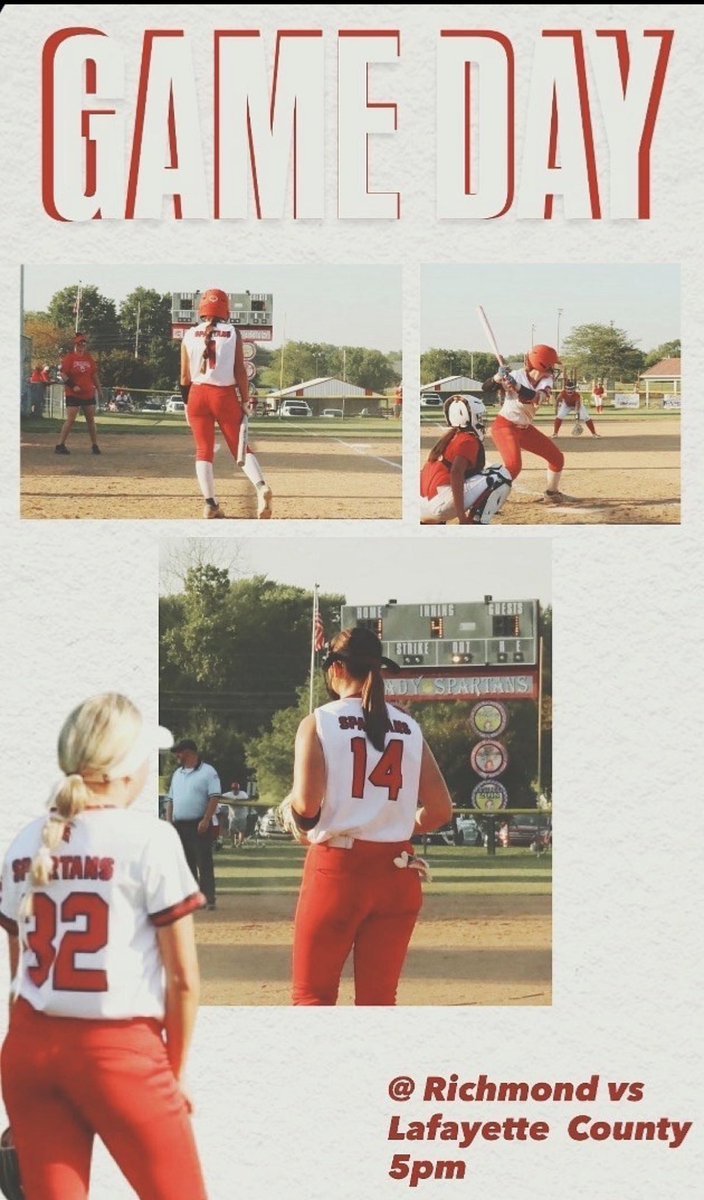 SpartansSoftbal's tweet photo. Game Day!! The Richmond Lady Spartans are to take on the Higginsville Lady Huskers at 5pm in Richmond. Come out and support the Richmond Lady Spartans 🥎❤️  #SpartanStrong #GameDayReady @Rise_Above_RXVI https://t.co/ThBkyrZjwK