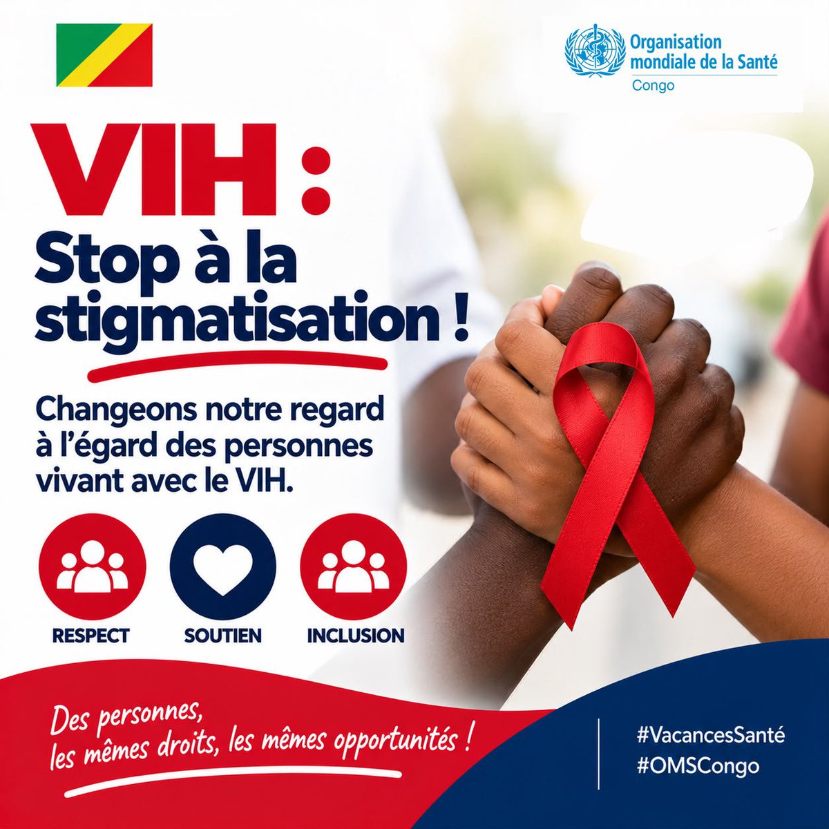 ntsotsomi's tweet photo. Vivre avec le #VIH ne doit jamais être une raison d’exclure ou de juger. Changeons notre regard : respectons, soutenons et incluons les personnes vivant avec le VIH. Ensemble, faisons reculer la stigmatisation !

#VacancesSanté #OMSCongo https://t.co/90A0rZZEvc