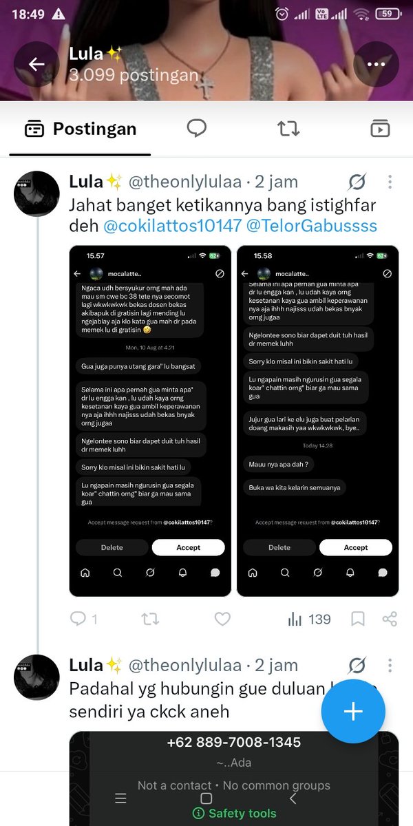 TelorGabussss's tweet photo. Liat dulu itu tgl brpa, itu tgl dimna lu chat tele dengan kata" yg lebih parah dr ini tp lu hapus permanen @theonlylulaa https://t.co/EqXmeWm8Pq