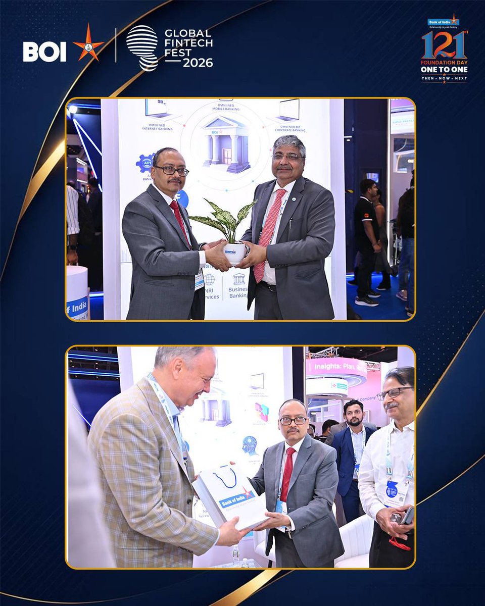BankofIndia_IN's tweet photo. Day 1 at GFF 2026 was filled with ideas, innovation and meaningful conversations.

From Bank of India’s Booth W8 and key launches to leadership interactions across the fintech ecosystem, here’s a look at the highlights.

#BankOfIndia #GFF2026 #GlobalFintechFest https://t.co/J8fwp73UT9