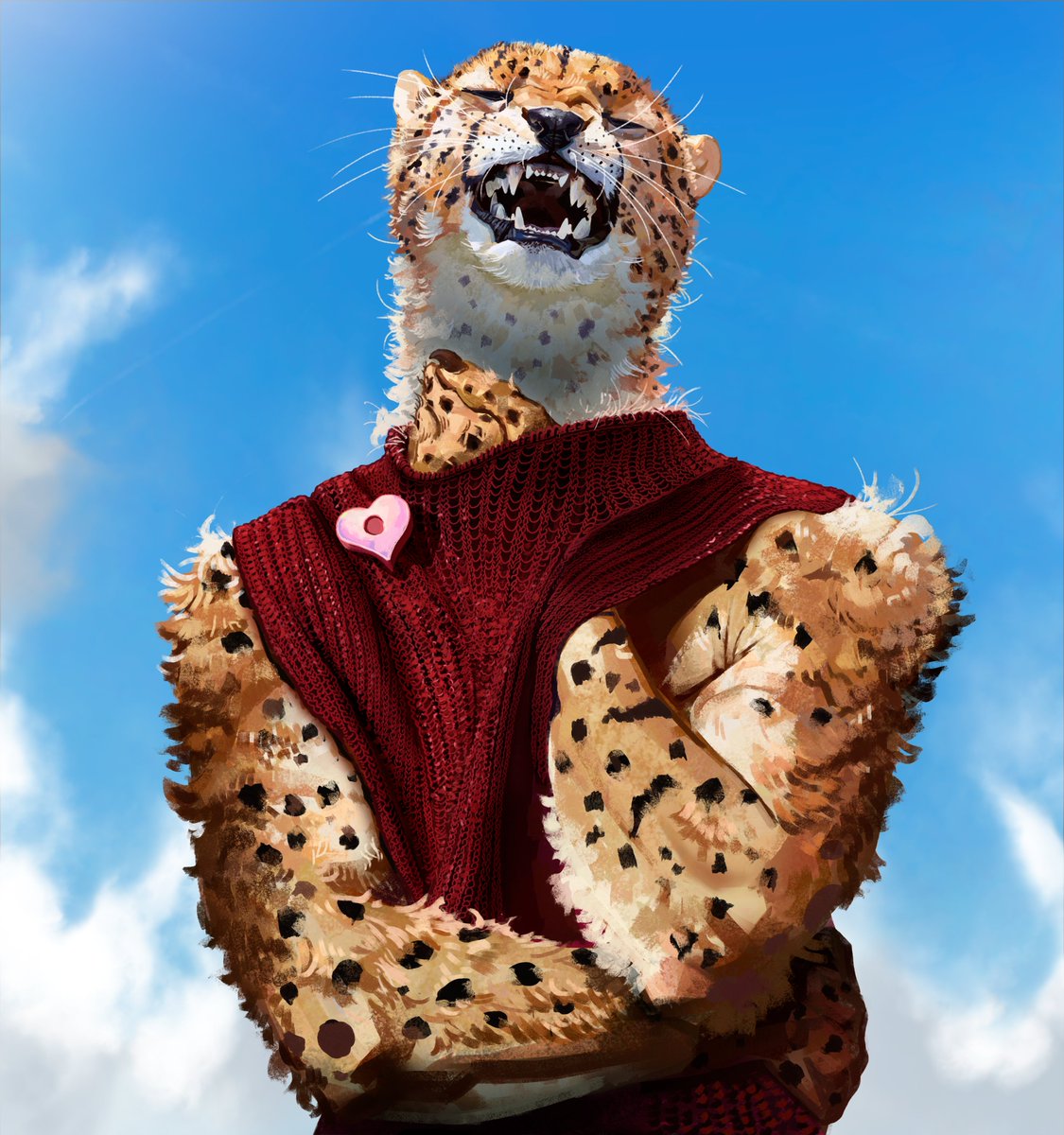 Kiwiast's tweet photo. Finally polished this piece! Gonna need to do a bunch of clothing studies, as it’s quite a challenging thing to paint!
#furry #cheetah https://t.co/BU4kds8chs
