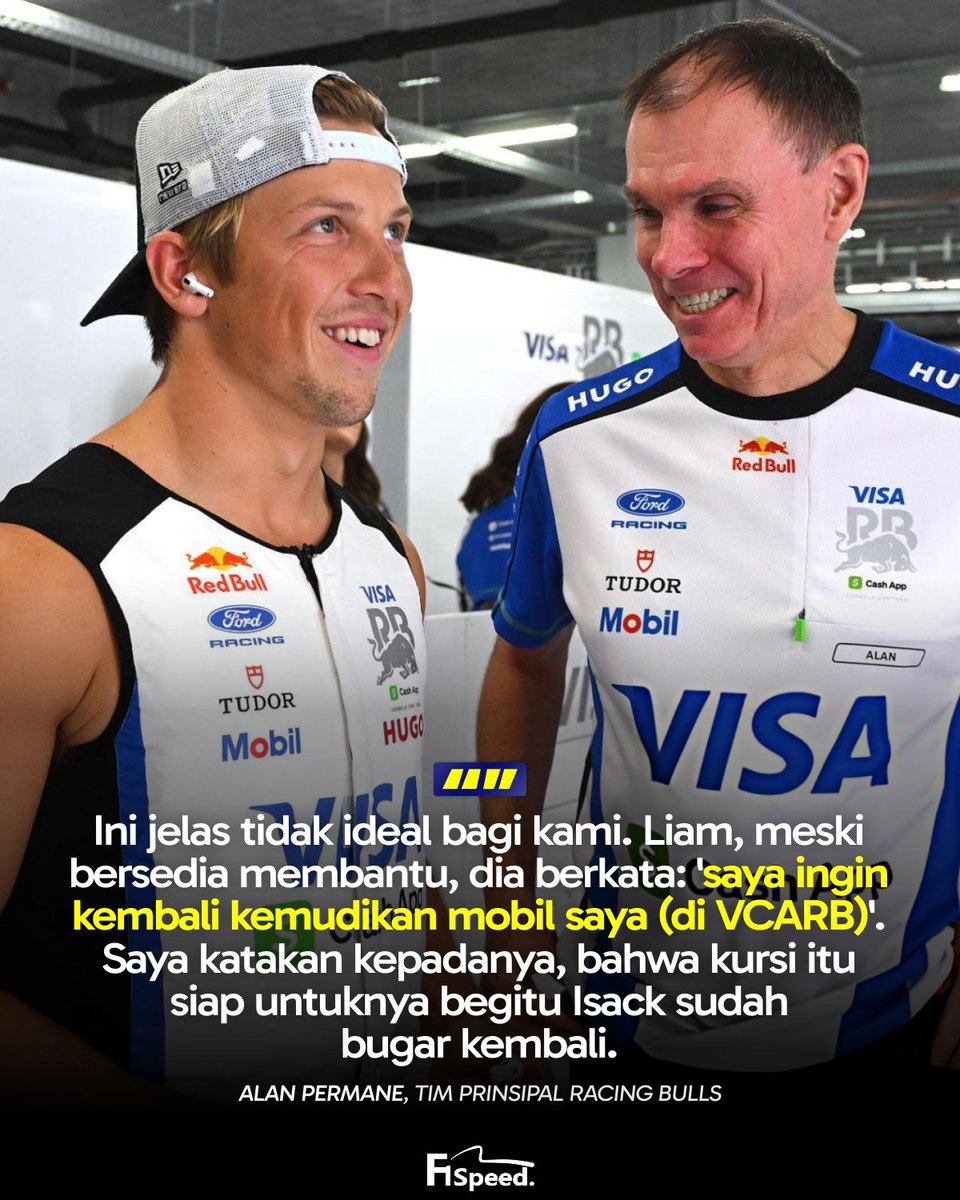 f1speed_indo's tweet photo. 🚨 Tim prinsipal Racing Bulls, Alan Permane, ungkapkan bahwa Liam Lawson merindukan kembali balapan dengan mobil Racing Bulls.

Usai dua balapan gantikan Isack Hadjar yang cedera di GP Belanda dan GP Italia, Lawson memang dapatkan kesempatan emas dengan kembali menjajal mobil tim utama Red Bull dan jadi rekan setim Max Verstappen.

Di GP Belanda dia sanggup tampil impresif dengan bawa pulang tambahan enam poin dari finis P7. Sayangnya ia tidak bisa ulangi capaian itu di GP Italia karena sejumlah masalah perihal setup dan gagal optimalkan kualifikasi karena terhalang Oscar Piastri di Q2.

Kembali gantikan Hadjar di GP Spanyol, Lawson sendiri merasakan adaptasinya di Red Bull kali ini memang lebih mudah dan tekanannya jauh lebih ringan daripada saat debut tahun lalu.

Itu merupakan faktor penting yang membantunya untuk lebih fokus terhadap eksekusi akhir pekan daripada memikirkan banyak hal perihal performa mobil.

Ia akui bahwa mobil Red Bull & VCARB sangatlah berbeda, oleh karena itu dia ingin segera kembali ke Racing Bulls untuk kemudikan mobil yang lebih ia kenali untuk kembali tampil konsisten.