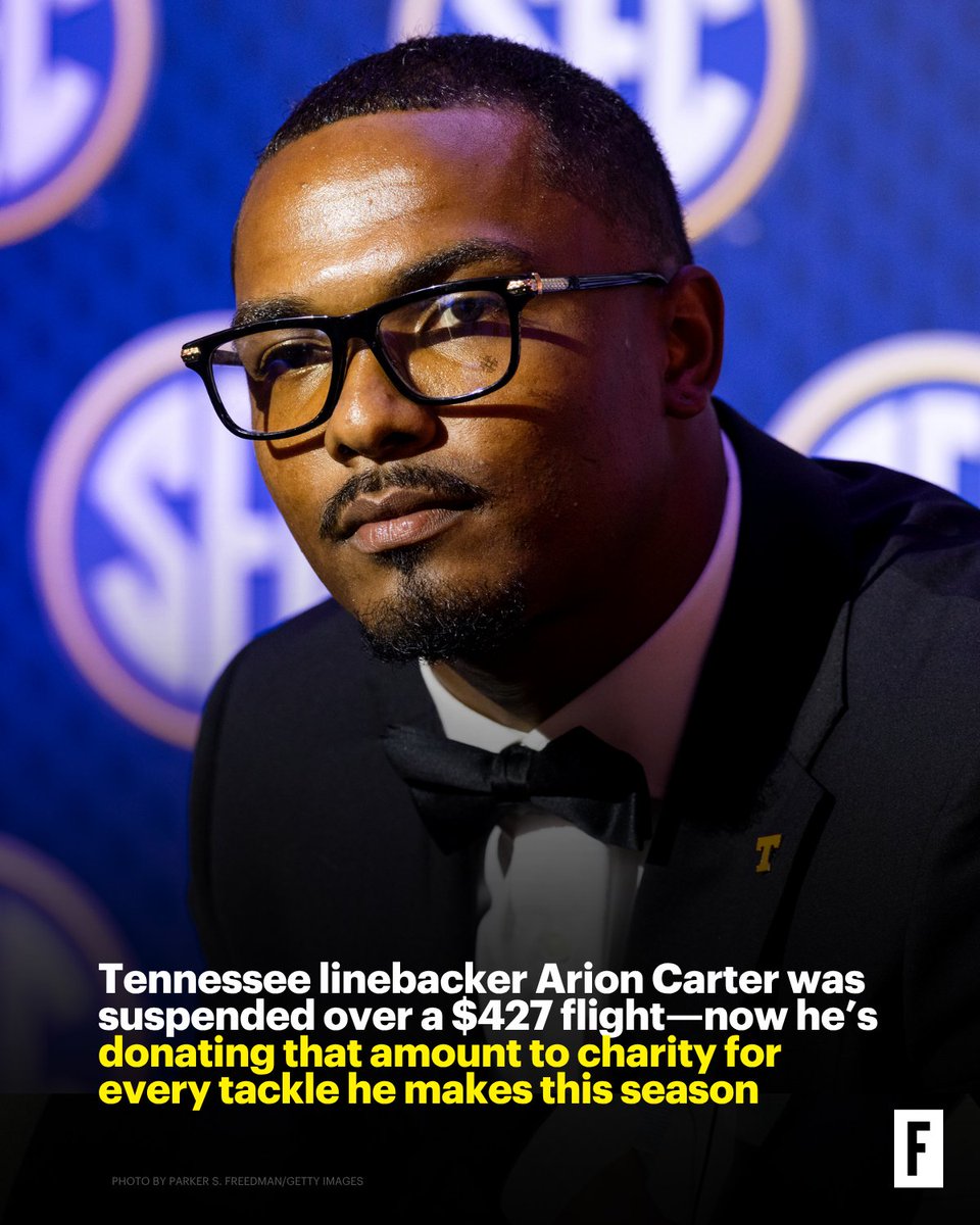 FortuneMagazine's tweet photo. Tennessee linebacker Arion Carter has made a creative pledge to raise money for cancer research this season. https://t.co/HmjWtQJPDH https://t.co/kXosUZvLlX