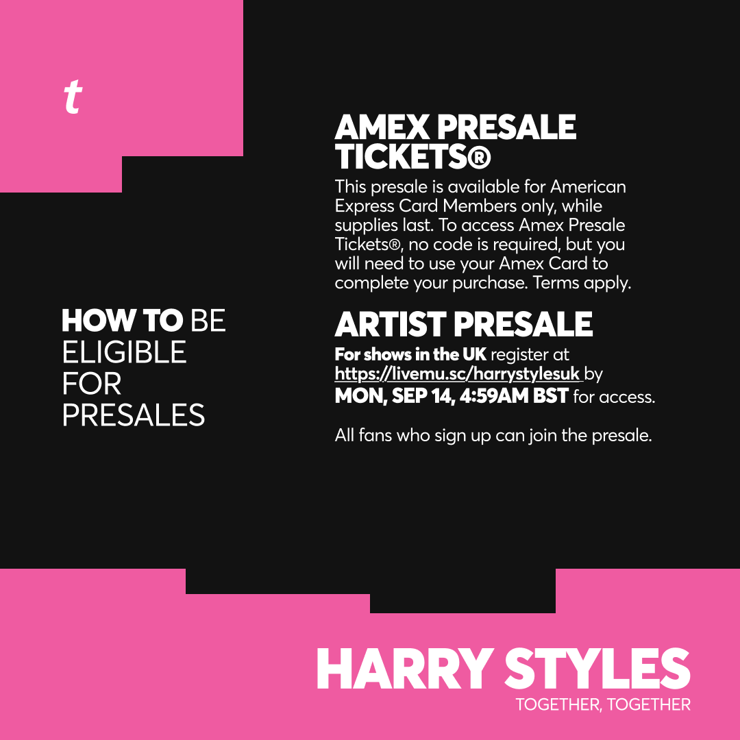 TicketmasterUK's tweet photo. Let’s dance 🕺 Harry Styles just announced additional dates for Together, Together 🪩

Here’s what to know so you’re ready when tickets drop.

🎫: https://t.co/7nqg9vifdj https://t.co/y8m54mb0GI