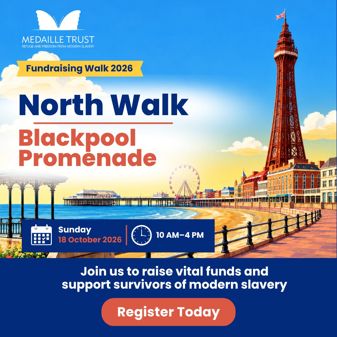 MedailleTrust's tweet photo. Take a step for change along Blackpool Promenade and help raise vital funds for survivors of modern slavery.

📅 Sunday 18 October
🕙 10 AM – 4 PM

Register: https://t.co/FsRJhbOFcT

#MedailleTrust #Blackpool https://t.co/qY5mQ8zmmh