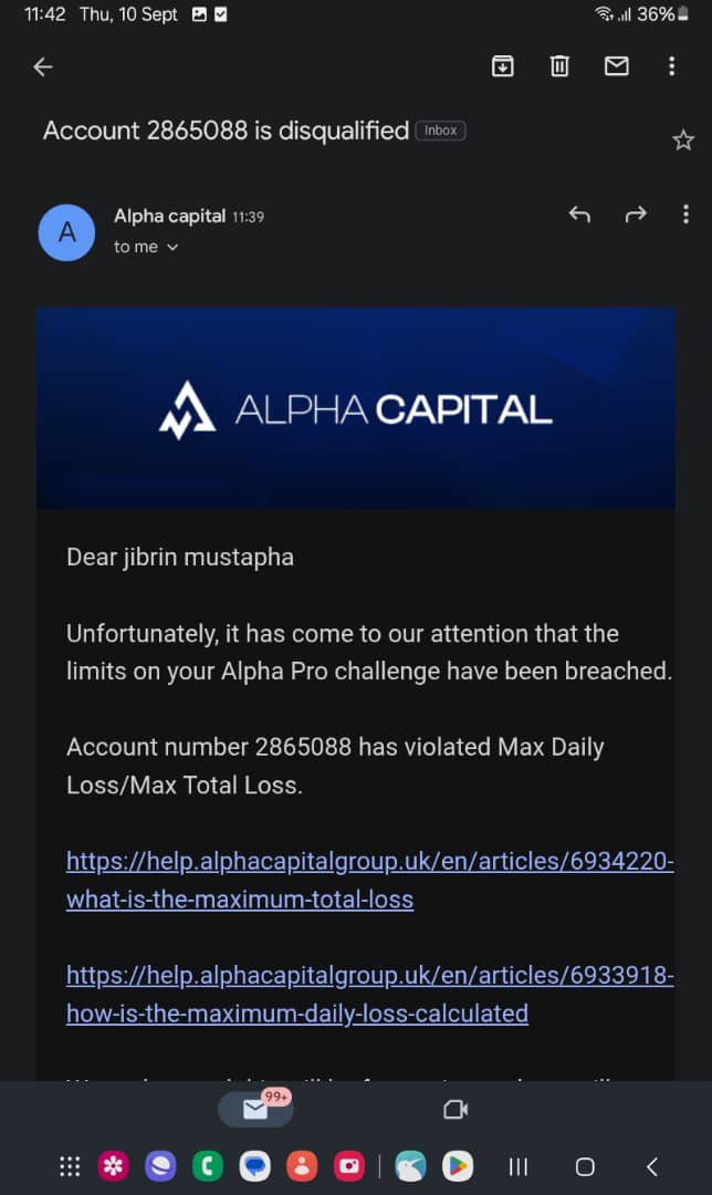 JIBRIN5k's tweet photo. Is it possible to be profitable in your first month of trading ? ☹️

Rip my 50k @AlphaCapitalUK account blow 

But it's best firm let try again 🙌🧠 https://t.co/8wZry5C39n