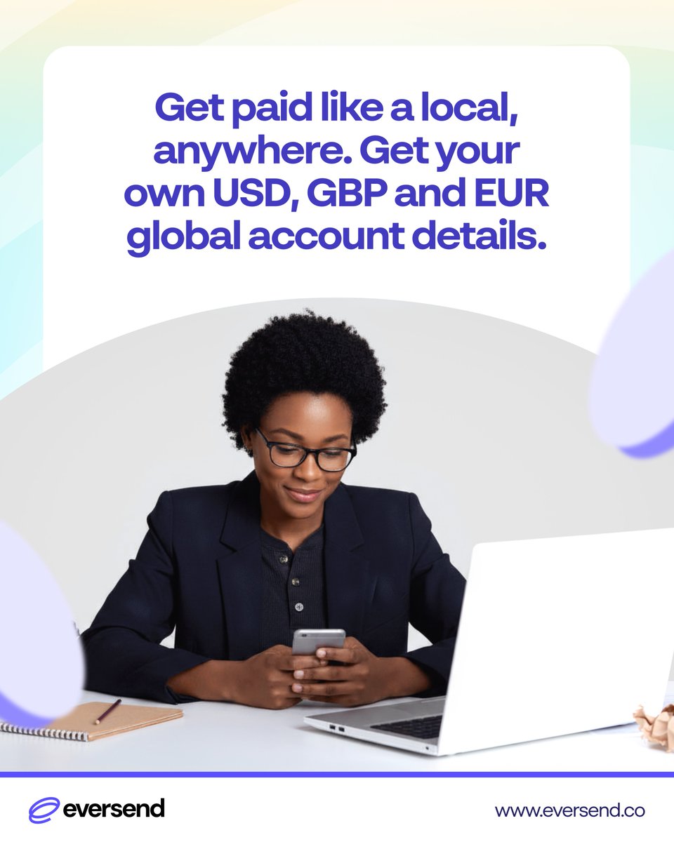 eversendapp's tweet photo. Working with clients or an employer abroad? 

Generate your own USD, GBP or EUR account details in Eversend and receive payments straight into your wallet — then hold, convert or spend from there 💯. 

Set yours up in the app:👇
- Open Eversend and go to your USD, GBP or EUR wallet
- Tap Add Money → Bank Transfer
- Choose to request a virtual account and add the details asked for
- Complete verification (KYC)
- Once approved, copy your account details to share with the payer.

Simple and fast, receive today: https://t.co/Dy3tyuj9SG
