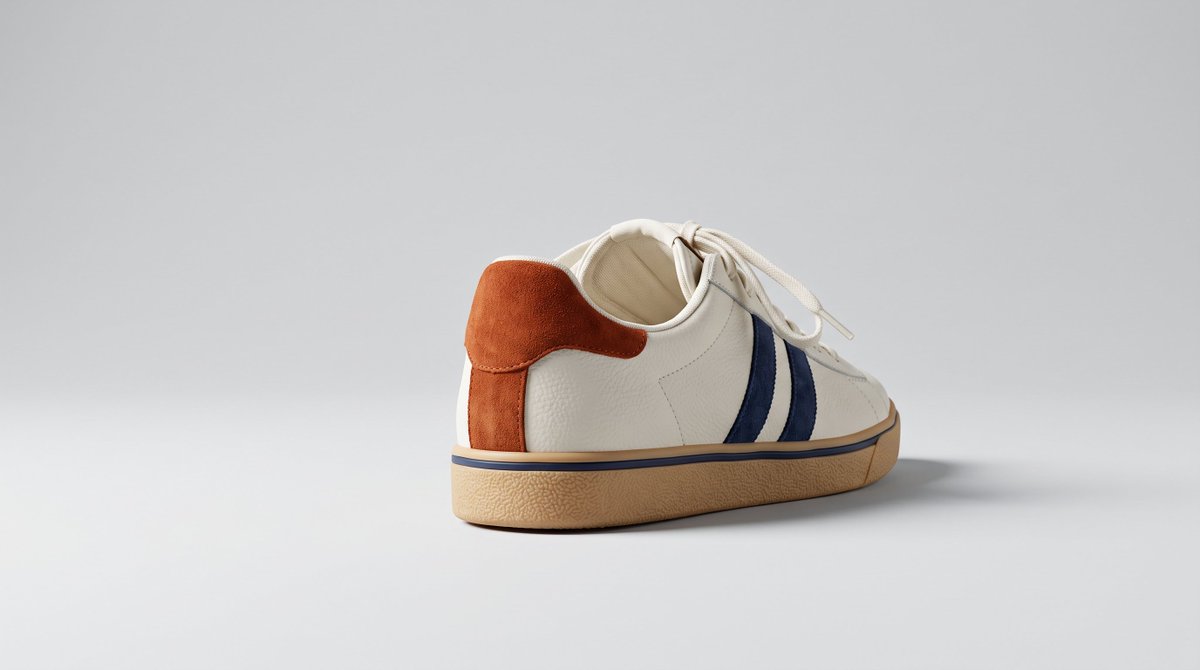 testskill001's tweet photo. Camera angle changed which details stayed readable. Front view favored the toe and laces; a rear three-quarter prompt exposed the heel, side stripes, and sole depth. Evidence is limited to one Nanobanana 2 A/B. https://t.co/TgbizYjSmG