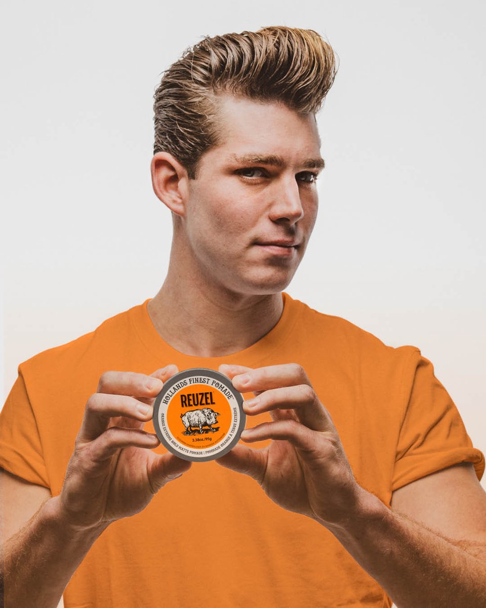 reuzel's tweet photo. Today is World Suicide Prevention Day. 

The barber's chair has always been a safe haven, where a haircut becomes a real conversation, and someone feels heard.

That's why Orange Extreme Hold Matte Pomade supports @IASPinfo. Every tin backs mental health &amp; suicide prevention. https://t.co/Ag7e8trDjX