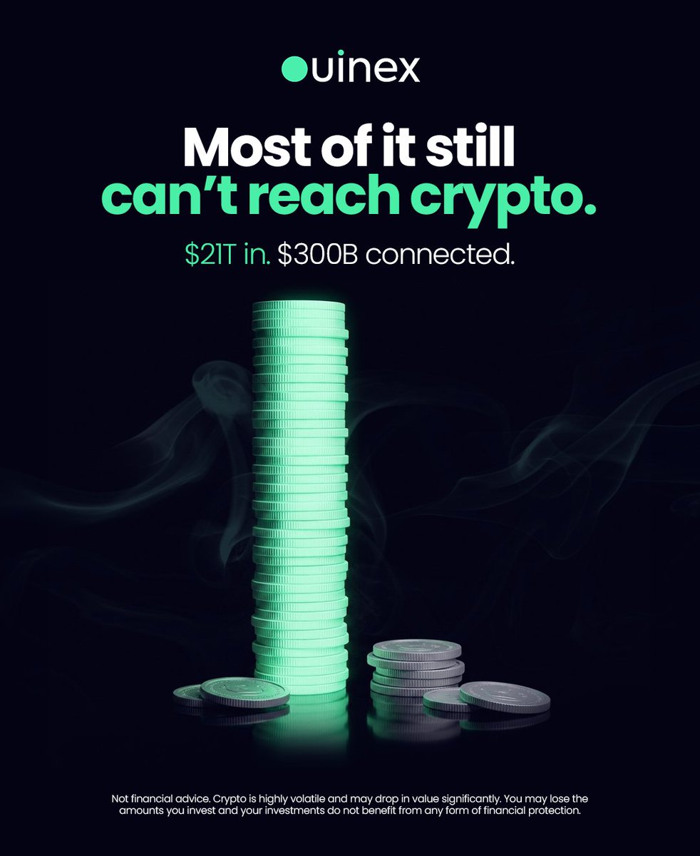 Ouinex's tweet photo. $21 trillion sits in ETFs. Only $300 billion in stablecoins can actually reach it.

That gap is the entire TradFi/crypto opportunity in one comparison: enormous capital, a fraction of it able to touch onchain rails.

Ouinex was built to sit on the right side of that gap. https://t.co/zSJZhz90Ii