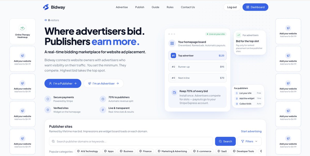 ceohushapp's tweet photo. Aaaaaaaaaannnnd we are LIVE 🚀

Every bid site dies eventually. Ours won't — we're built on real traffic from real users, not hype.

If you own a website, you can start earning today.

👉 https://t.co/XDzSXq0FPf

Got a site? What's stopping you? Let's go 🔥 https://t.co/Jt2k629fJJ