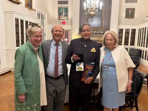 ShashiTharoor's tweet photo. Deeply honoured to receive the Foreign Policy Association Medal last night in New York, the highest honour bestowed by the 108-year-old Foreign Policy Association. The Medal recognizes leaders in government, public policy, academia, and business who demonstrate responsible internationalism. Previous winners include Hillary Clinton (Former U.S. Secretary of State), Kevin Rudd (Former Prime Minister of Australia), Jean-Claude Trichet (Former President of the European Central Bank) and Lee C. Bollinger (Former President of Columbia University).