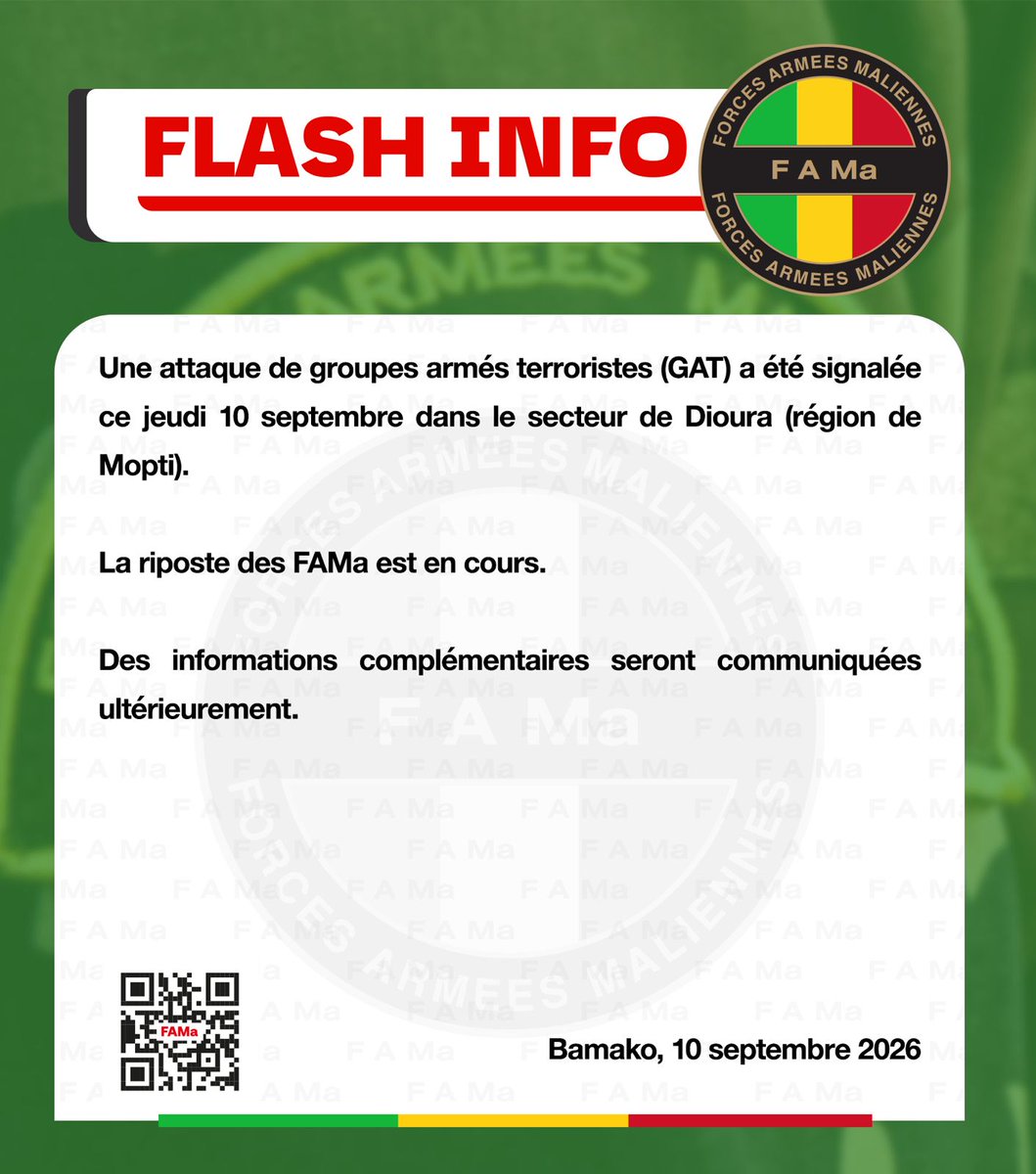 DirpaFa's tweet photo. #FLASH INFO
𝐔𝐧�� 𝐚𝐭𝐭𝐚𝐪𝐮𝐞 𝐝𝐞 𝐠𝐫𝐨𝐮𝐩𝐞𝐬 𝐚𝐫𝐦𝐞́𝐬 𝐭𝐞𝐫𝐫𝐨𝐫𝐢𝐬𝐭𝐞𝐬 (𝐆𝐀𝐓) 𝐚 𝐞́𝐭𝐞́ 𝐬𝐢𝐠𝐧𝐚𝐥𝐞́𝐞 𝐜𝐞 𝐣𝐞𝐮𝐝𝐢 𝟏𝟎 𝐬𝐞𝐩𝐭𝐞𝐦𝐛𝐫𝐞 𝐝𝐚𝐧𝐬 𝐥𝐞 𝐬𝐞𝐜𝐭𝐞𝐮𝐫 𝐝𝐞 𝐃𝐢𝐨𝐮𝐫𝐚 (𝐫𝐞́𝐠𝐢𝐨𝐧 𝐝𝐞 𝐌𝐨𝐩𝐭𝐢). https://t.co/Fx9wMpLCxP