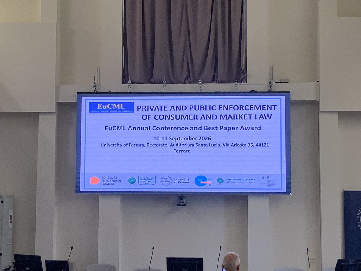 MSKBayreuth's tweet photo. The #EuCML annual conference on #LegalEnforcement is just getting underway in Ferrara. Today’s agenda begins with general perspectives on #ConsumerLaw—with a special focus on #AI—followed by sessions on #PublicEnforcement and #PrivateEnforcement.
#LookingForward https://t.co/JxP7o7sAct