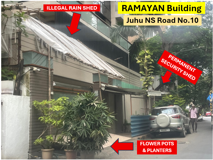 juhuresidents's tweet photo. Absolutely correct🎯
This is what Ramayan (Shatrughan Sinha’s building) & Shetty Tower (Rohit Shetty’s building) have done
🛑Permanent Security Sheds
🛑Illegal Rain Sheds
🛑Flower Pots & Planters
You can do absolutely anything in #Juhu w/out any repercussions if you have power. https://t.co/AoZhWfl3oy