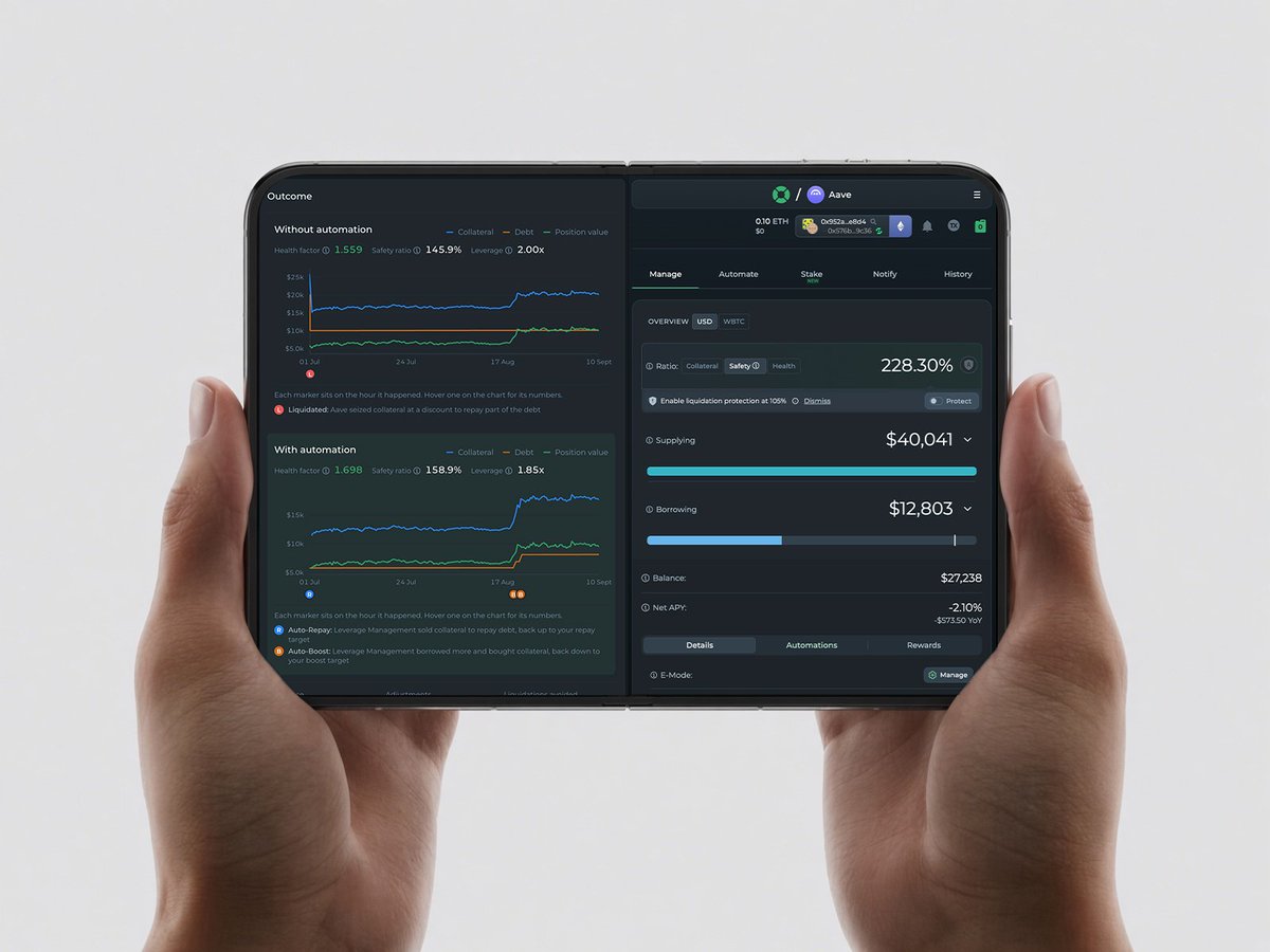 _nikolajankovic's tweet photo. the defisaver duo

testing different automation setups
and tracking my current position

left side: https://t.co/GXmt2sB7NZ
right side: https://t.co/2aEkZNDQoX https://t.co/0vPxBhhprp