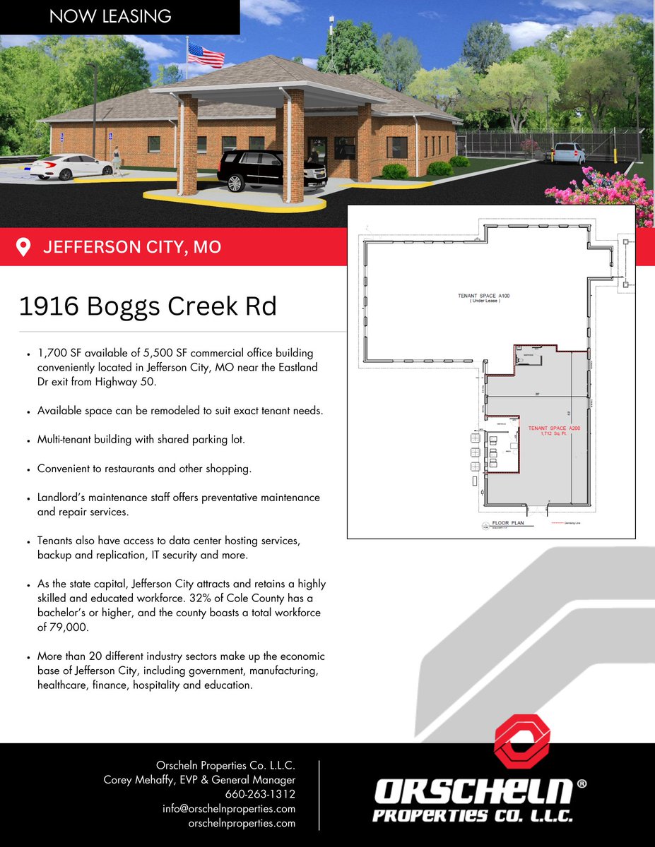 PropertiesCoLLC's tweet photo. For Lease - 1,700 SF conveniently located in Jefferson City, MO near the Eastland exit from Highway 50. This multi-tenant building with shared parking lot is convenient to restaurants and other shopping.
https://t.co/xoCGMCqqDg https://t.co/CZjittJVMP