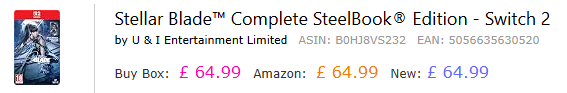 CollectorsEdUK's tweet photo. Stellar Blade Complete Steelbook Edition for Nintendo Switch 2 is likely to become available on Amazon.
It should appear here: https://t.co/sHLL3cBfjh https://t.co/pm2GUo13XJ