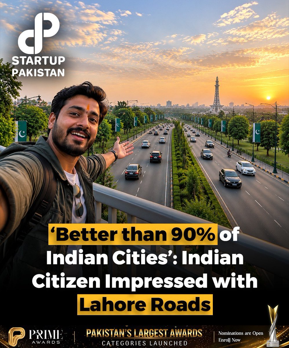 PakStartup's tweet photo. An Indian user on X has praised Lahore’s infrastructure after sharing a video showcasing some of the city’s major roads and landmarks.

The video featured Lahore’s CBD underpass, Liberty Square, DHA Phase 5, Dolmen Mall, and Ferozepur Road.

Sharing the video, the user said Lahore’s road infrastructure compares favorably with that of many Indian cities, adding that better infrastructure is possible when corruption does not stand in the way.

Disclaimer: This post is for informational purposes only and is based on available reports. The image is AI generated and is just for reference.

#Lahore #Pakistan #Infrastructure #Roads #LahoreDevelopment #PakistanNews #Viral