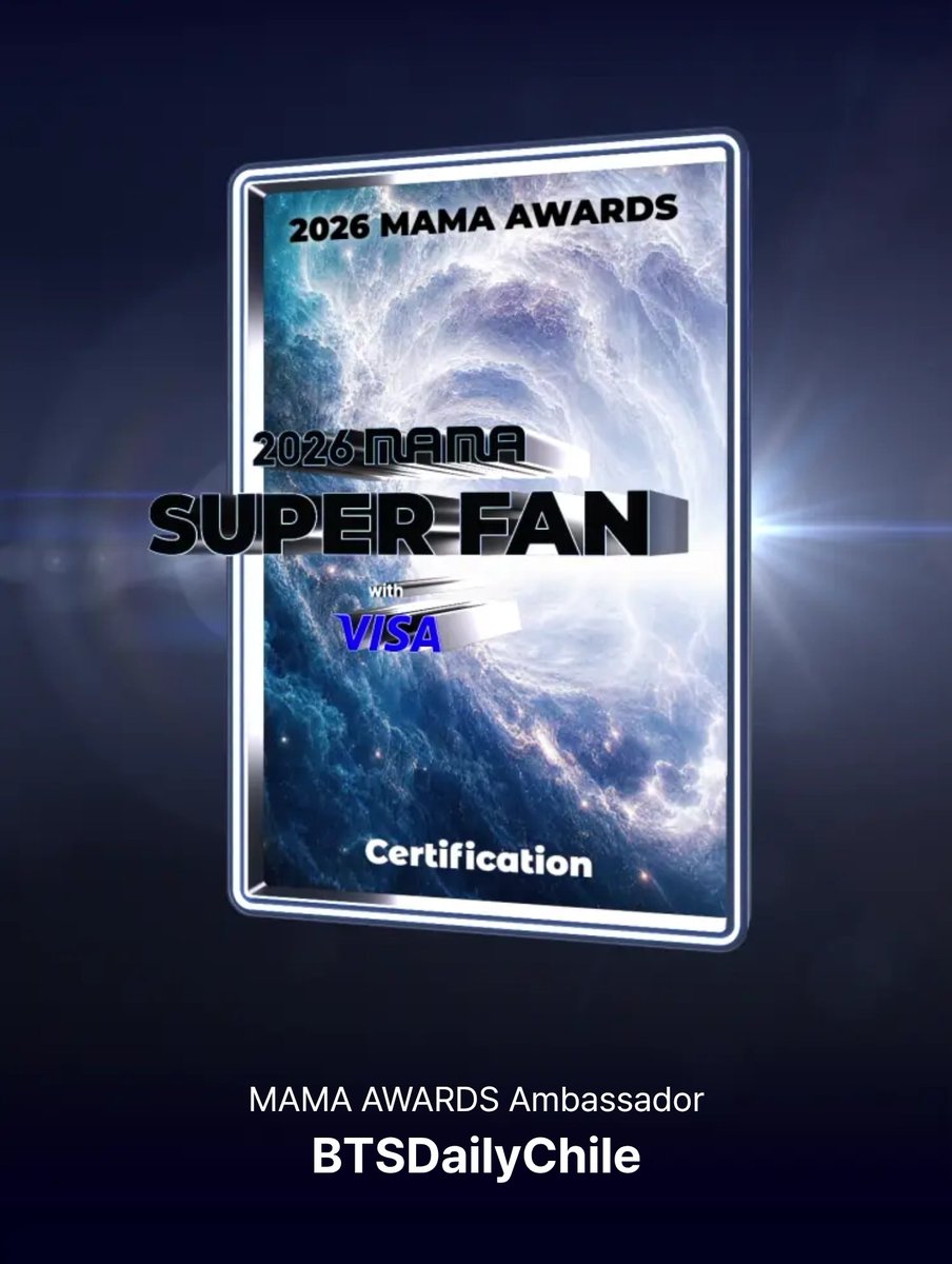 BTSDailyChile's tweet photo. 📢 MAMA SUPER FAN | NUEVA ETAPA

Desde hoy, 10 de septiembre, comenzó una nueva etapa para quienes fueron seleccionados como 2026 MAMA SUPER FAN.

Ahora tendremos que completar misiones para sumar puntos y subir de nivel. La posición se actualizará una vez al día (KST), según nuestros puntos en comparación con los demás participantes.

⭐ SUPER FAN
🥇 GOLD: Top 20%
💎 PLATINUM: Top 5%

Las misiones pueden incluir votaciones y compartir enlaces personales.

⚠️ IMPORTANTE: no basta con compartir el enlace. Para sumar puntos, otras personas deben abrirlo. Cada persona suma 1 punto y solo se contabiliza su primer clic por misión.

📌 Existen dos diseños de certificado SUPER FAN, dorado y galaxia. Ambos acreditan el mismo estatus; no corresponden a Gold o Platinum.

ARMY SUPER FAN, será importante completar las misiones, compartir nuestros enlaces y abrir los de otras ARMY para ayudarnos a sumar puntos. 

🔗 Dejamos el nuestro: 
https://t.co/xX8rSoWuEz