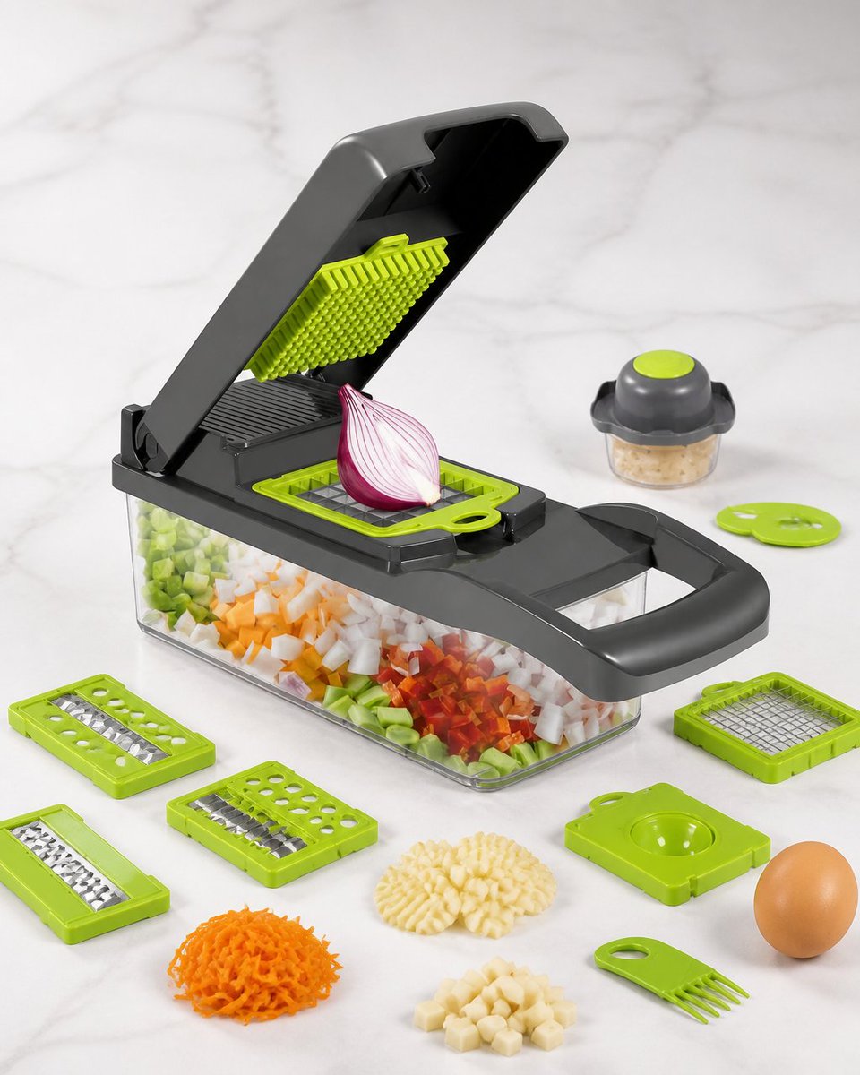 PamRenee86's tweet photo. Me: I’ll make a quick salad. Also me: dramatic crying over onions. Enter the Vegetable Chopper — turns chaos into chill, low-effort chef vibes so you actually want to cook again. #KitchenTools #HomeCooking Tap the link in bio. https://t.co/TqTJOZZera