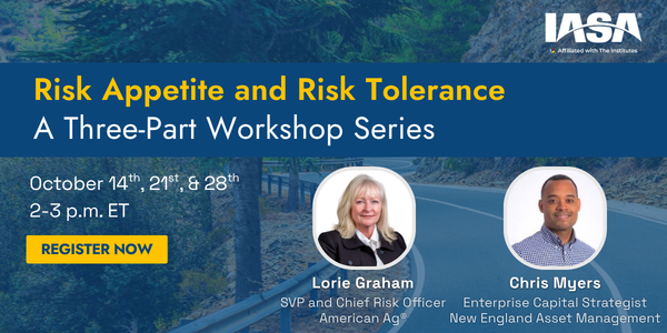 IASAINC's tweet photo. Risk appetite and risk tolerance shouldn't just live in an ERM document. They should help guide business decisions.

Join IASA for a three-part series focused on connecting risk boundaries to strategy, measurable guardrails, and complex business decisions. https://t.co/TwWei7EpzU https://t.co/XZQ23O4X43