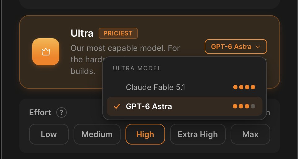 playcode_io's tweet photo. @OpenAI @AnthropicAI GPT-6 Astra and Fable 5.1 are on https://t.co/CbvRFD4TeM now.

Playcode - text to running software for business owners. https://t.co/1o7q9Pcphc