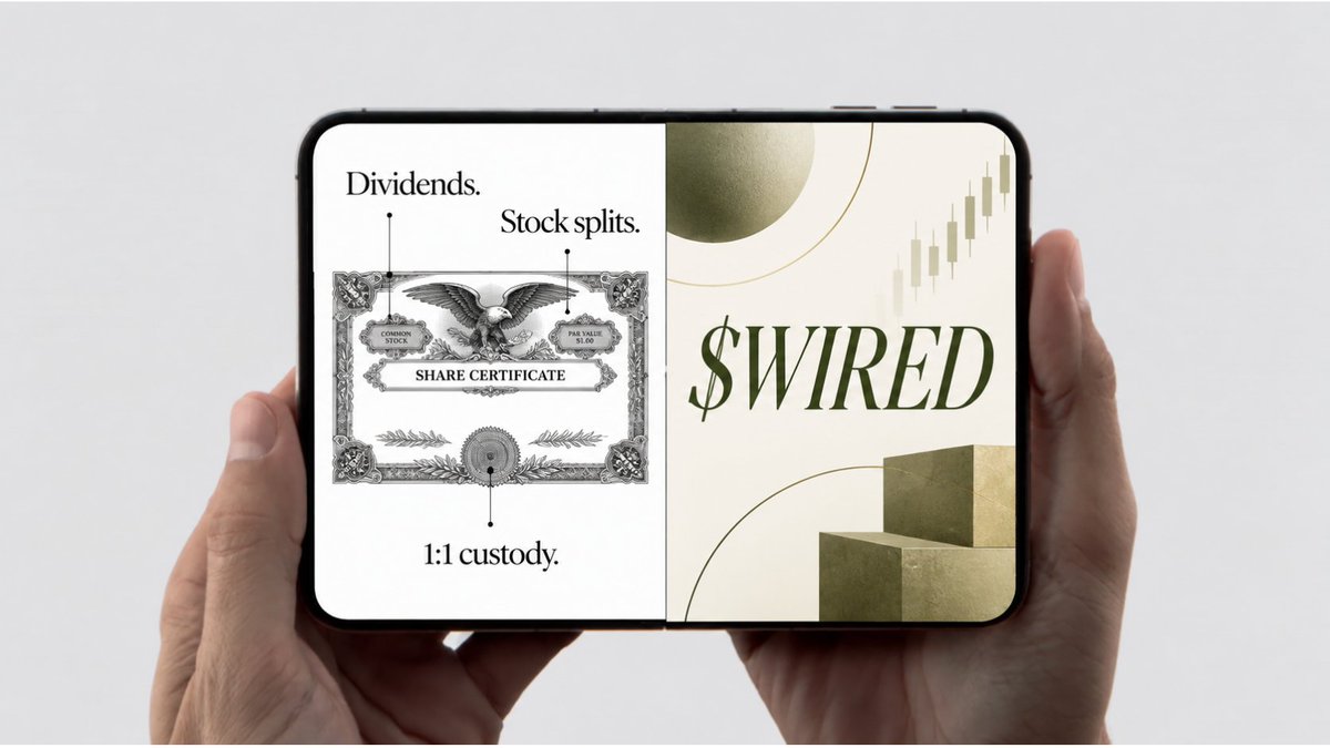 wiredfi's tweet photo. Being purpose-built for onchain stocks means:

• Your dividends never sit idle. They auto-compound.
• Stock splits are handled seamlessly through the token multiplier.
• 1% of every trade accumulates, then gets airdropped proportionally to $WIRED holders.

And that’s only part of what we’ve built.

Read more: https://t.co/E5vV5JWrls